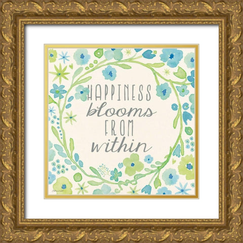 Happiness Blooms Gold Ornate Wood Framed Art Print with Double Matting by Marrott, Stephanie