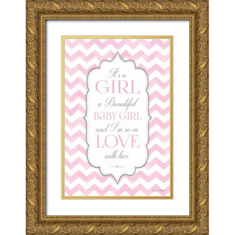 Baby Girl Gold Ornate Wood Framed Art Print with Double Matting by Marrott, Stephanie