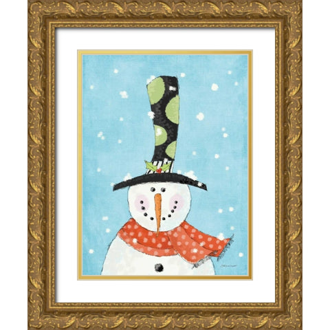 Snowman III Gold Ornate Wood Framed Art Print with Double Matting by Marrott, Stephanie