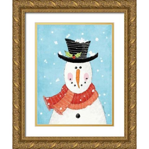 Snowman IV Gold Ornate Wood Framed Art Print with Double Matting by Marrott, Stephanie