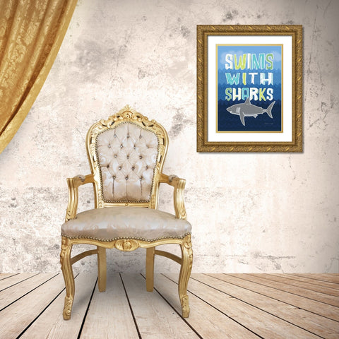 Sharks Gold Ornate Wood Framed Art Print with Double Matting by Marrott, Stephanie