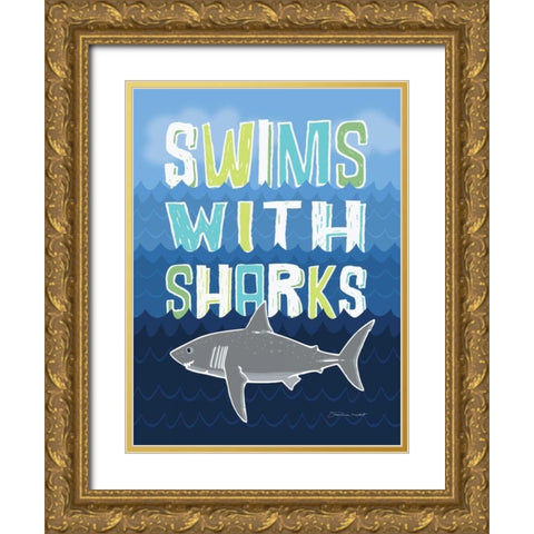Sharks Gold Ornate Wood Framed Art Print with Double Matting by Marrott, Stephanie