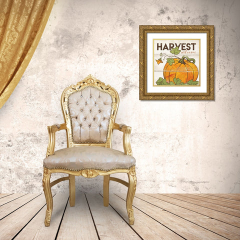 Harvest Welcome Gold Ornate Wood Framed Art Print with Double Matting by Marrott, Stephanie