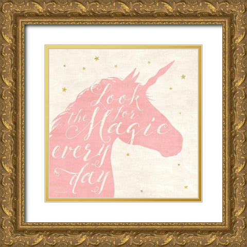 Unicorn Wishes Gold Ornate Wood Framed Art Print with Double Matting by Marrott, Stephanie
