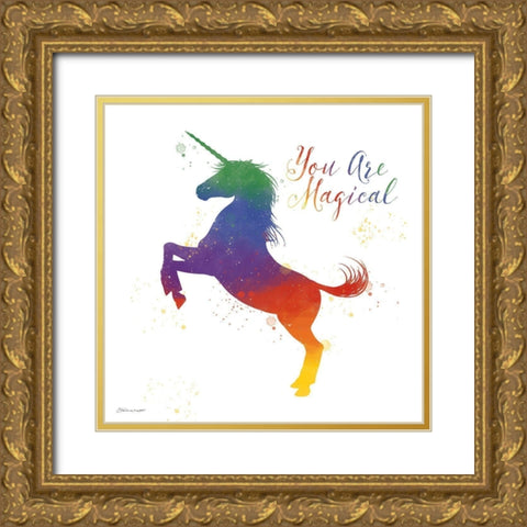 Magical Unicorn Gold Ornate Wood Framed Art Print with Double Matting by Marrott, Stephanie