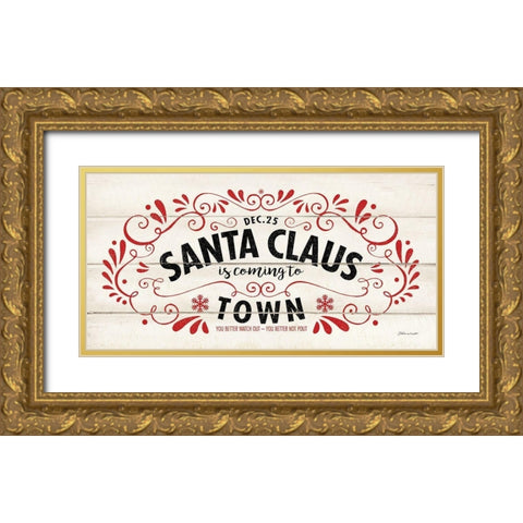 Santa Claus Gold Ornate Wood Framed Art Print with Double Matting by Marrott, Stephanie