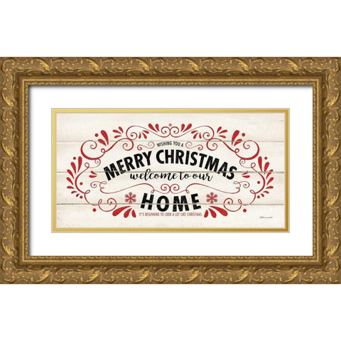Merry Christmas Gold Ornate Wood Framed Art Print with Double Matting by Marrott, Stephanie
