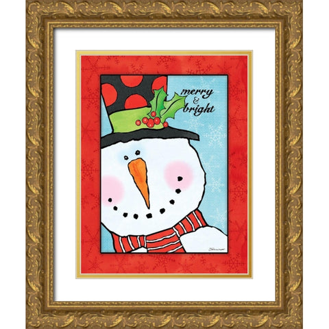 Snowman I Gold Ornate Wood Framed Art Print with Double Matting by Marrott, Stephanie