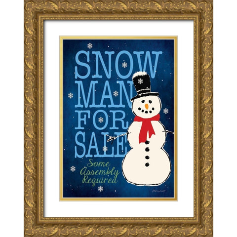 Snowman For Sale Gold Ornate Wood Framed Art Print with Double Matting by Marrott, Stephanie