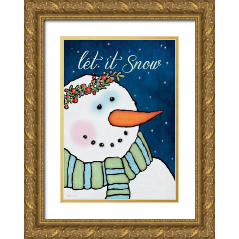 Let it Snow Gold Ornate Wood Framed Art Print with Double Matting by Marrott, Stephanie