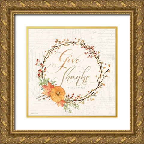 Give Thanks Gold Ornate Wood Framed Art Print with Double Matting by Marrott, Stephanie