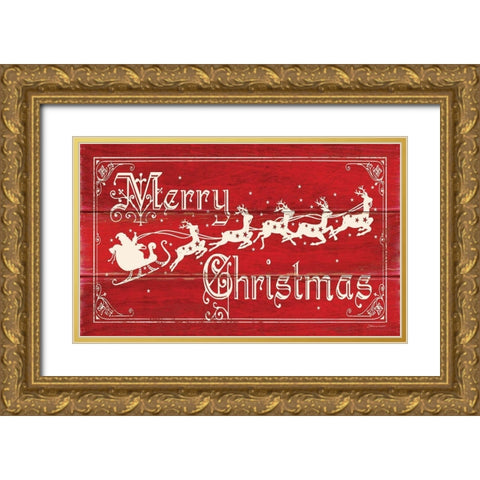 Merry Christmas Gold Ornate Wood Framed Art Print with Double Matting by Marrott, Stephanie