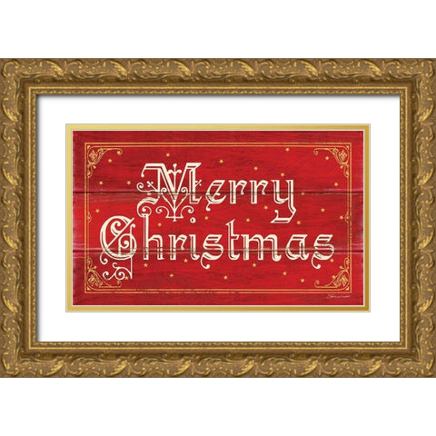 Merry Christmas Gold Ornate Wood Framed Art Print with Double Matting by Marrott, Stephanie