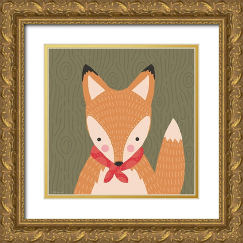 Woodland Fox Gold Ornate Wood Framed Art Print with Double Matting by Marrott, Stephanie