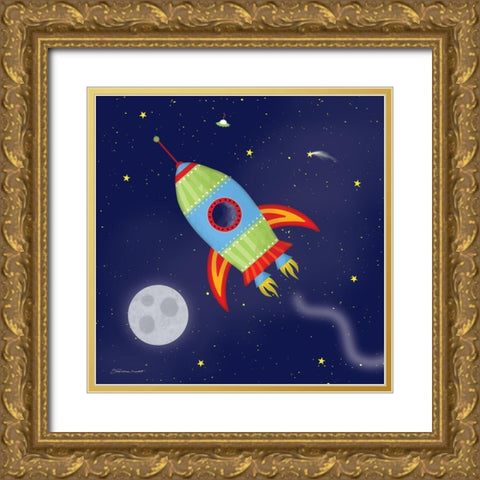Rocket In Space Gold Ornate Wood Framed Art Print with Double Matting by Marrott, Stephanie