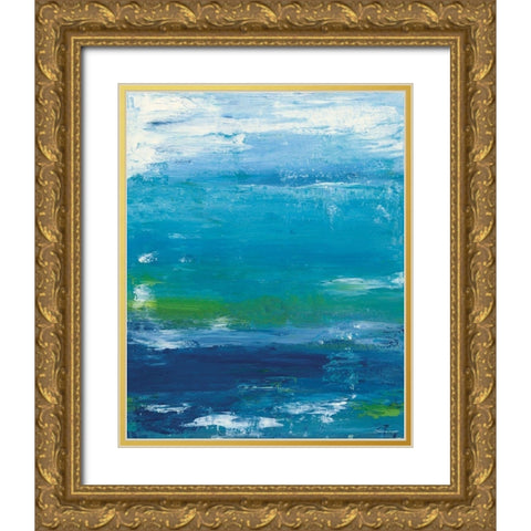Abstract In Blue II Gold Ornate Wood Framed Art Print with Double Matting by Marrott, Stephanie