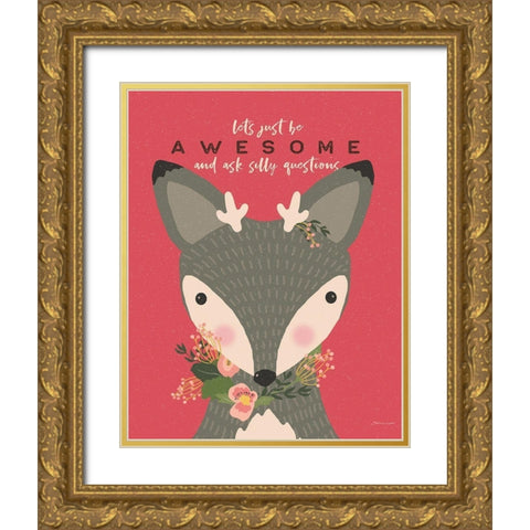 Awesome Deer Gold Ornate Wood Framed Art Print with Double Matting by Marrott, Stephanie