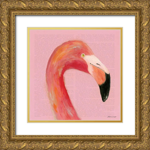 Flamingo Face in Pink Gold Ornate Wood Framed Art Print with Double Matting by Marrott, Stephanie