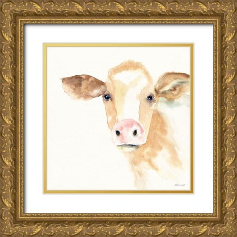 On The Farm Cow Gold Ornate Wood Framed Art Print with Double Matting by Marrott, Stephanie