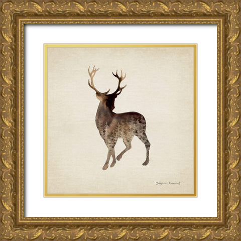 Forest Deer Gold Ornate Wood Framed Art Print with Double Matting by Marrott, Stephanie