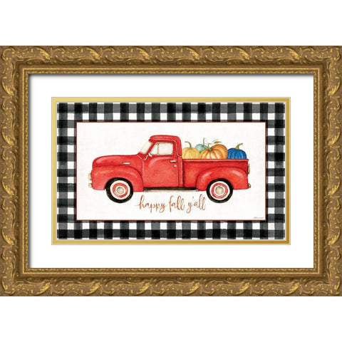 Happy Fall Yall Gold Ornate Wood Framed Art Print with Double Matting by Marrott, Stephanie