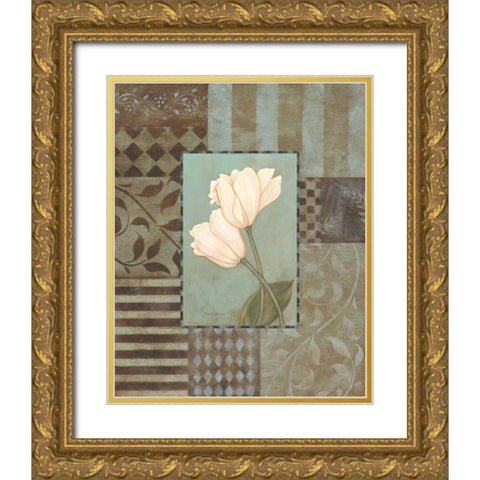 Aqua Tulips Gold Ornate Wood Framed Art Print with Double Matting by Marrott, Stephanie