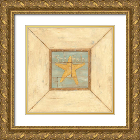 Starfish on Blue Gold Ornate Wood Framed Art Print with Double Matting by Marrott, Stephanie