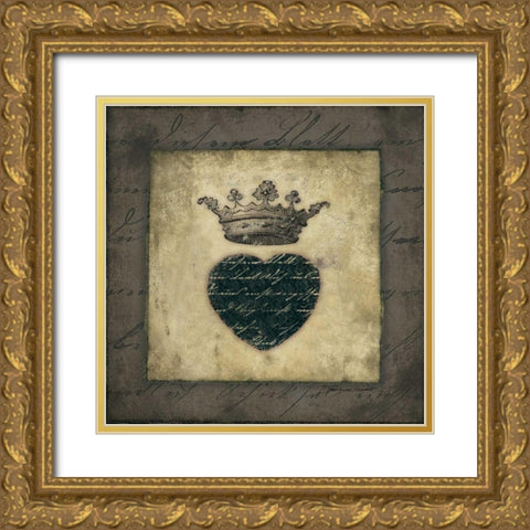 Script Heart Gold Ornate Wood Framed Art Print with Double Matting by Marrott, Stephanie