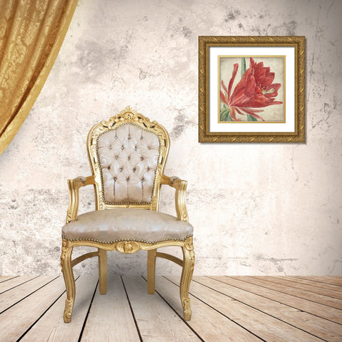 Red Flower Gold Ornate Wood Framed Art Print with Double Matting by Marrott, Stephanie
