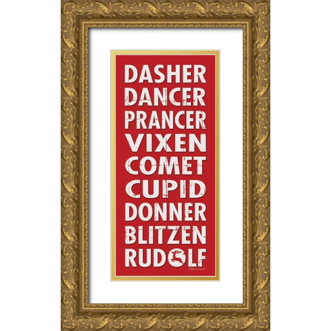 Reindeer Names Gold Ornate Wood Framed Art Print with Double Matting by Marrott, Stephanie