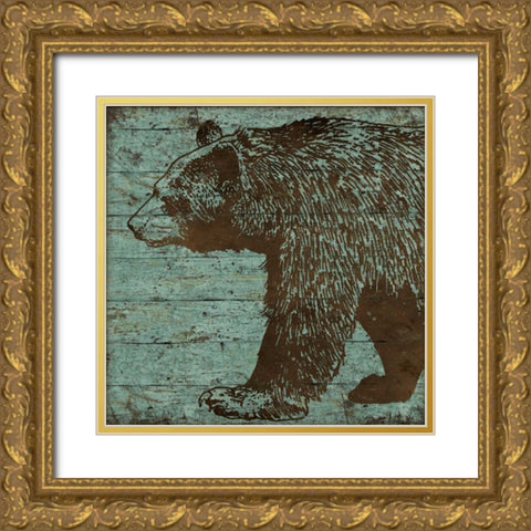 Lodge Bear Gold Ornate Wood Framed Art Print with Double Matting by Marrott, Stephanie
