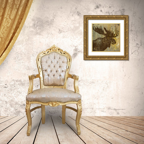 Lodge Moose Gold Ornate Wood Framed Art Print with Double Matting by Marrott, Stephanie