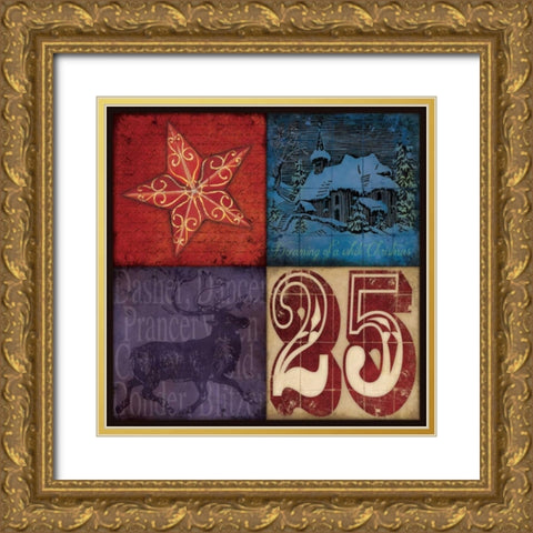 Holiday Patch II Gold Ornate Wood Framed Art Print with Double Matting by Marrott, Stephanie
