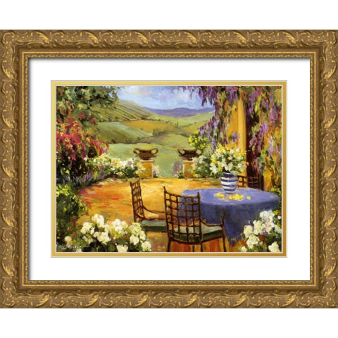Countryside Terrace Gold Ornate Wood Framed Art Print with Double Matting by Stevens, Allayn