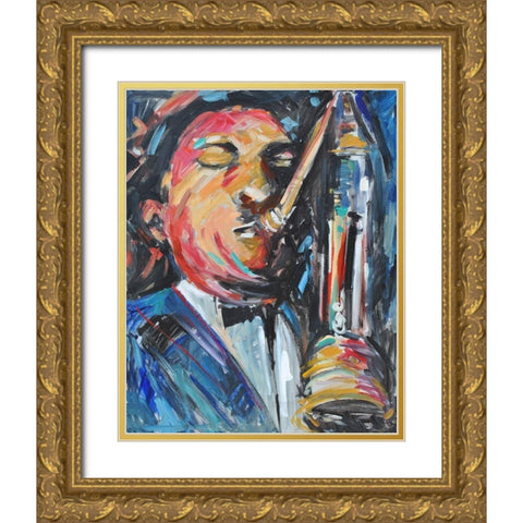 Sax Man Gold Ornate Wood Framed Art Print with Double Matting by Stevens, Allayn