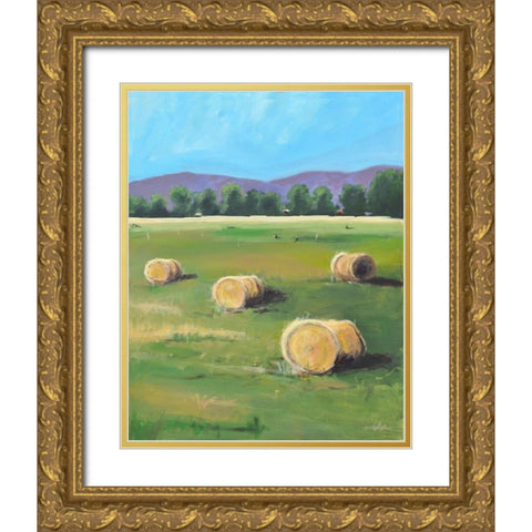 Hay Rolls Gold Ornate Wood Framed Art Print with Double Matting by Stevens, Allayn