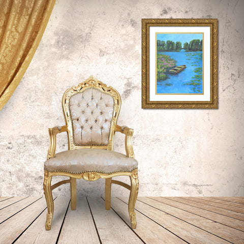 Boat Pond Gold Ornate Wood Framed Art Print with Double Matting by Stevens, Allayn
