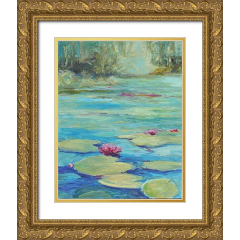 Lily Pond Gold Ornate Wood Framed Art Print with Double Matting by Stevens, Allayn