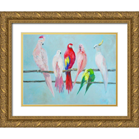 Exotic Birds Gold Ornate Wood Framed Art Print with Double Matting by Stevens, Allayn
