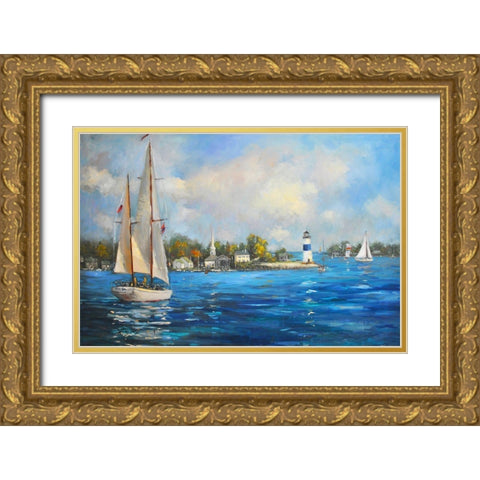 Sailing On Sunday Gold Ornate Wood Framed Art Print with Double Matting by Stevens, Allayn