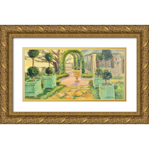 Villa Walkway Gold Ornate Wood Framed Art Print with Double Matting by Stevens, Allayn