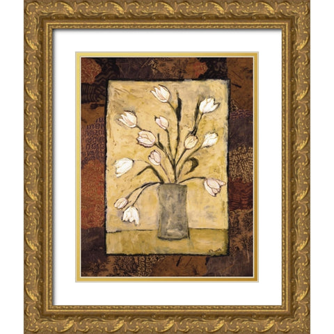 Tulips in White Gold Ornate Wood Framed Art Print with Double Matting by Bagnato, Judi