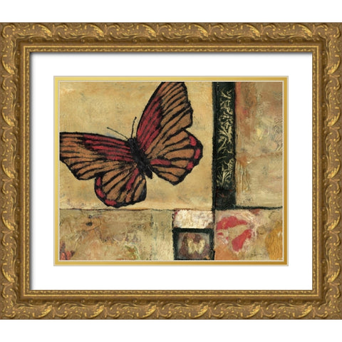 Butterfly in Red Gold Ornate Wood Framed Art Print with Double Matting by Bagnato, Judi