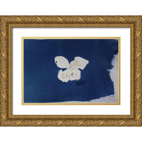 White Flower Gold Ornate Wood Framed Art Print with Double Matting by Blue