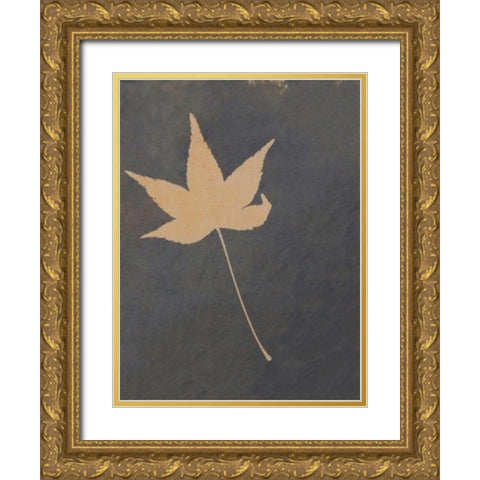 Lone Leaf Gold Ornate Wood Framed Art Print with Double Matting by Blue