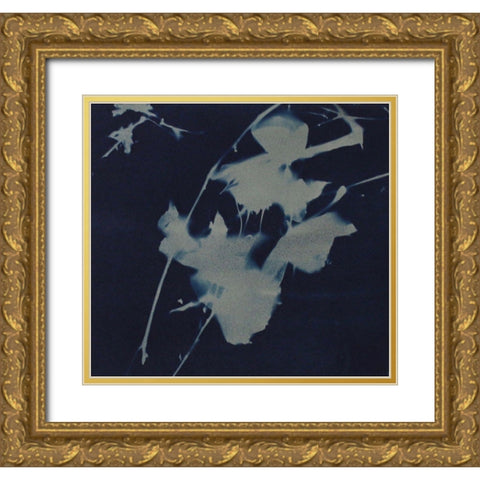 Grey On Blue Gold Ornate Wood Framed Art Print with Double Matting by Blue