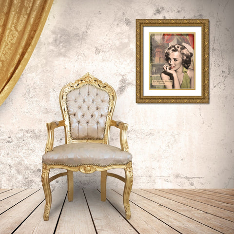 The Thinker Red Lips Gold Ornate Wood Framed Art Print with Double Matting by Consani, Chris
