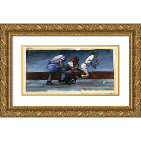 Baseball 2 Gold Ornate Wood Framed Art Print with Double Matting by Dean, Bruce
