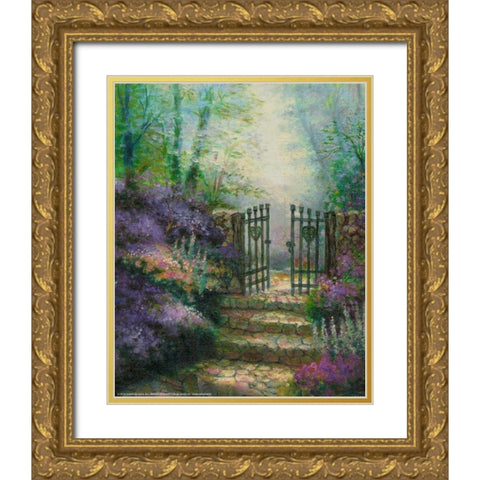 Woodland Gate Lilacs Gold Ornate Wood Framed Art Print with Double Matting by Gaul, Charles