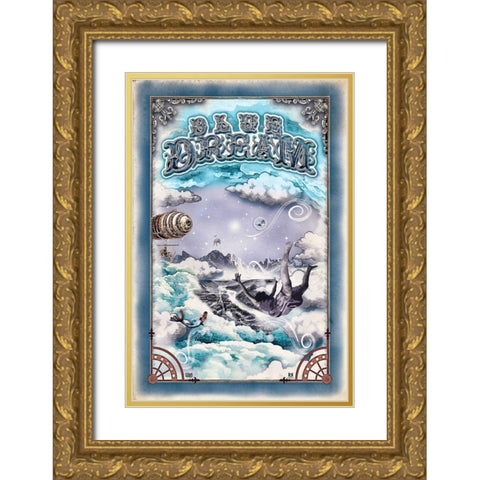 Blue Dream Gold Ornate Wood Framed Art Print with Double Matting by Has